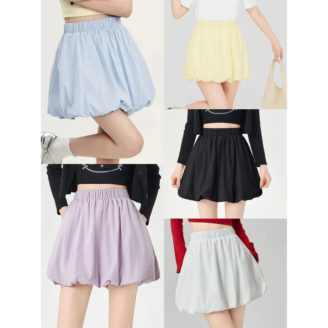 花苞短裙大码女装夏季新款半身裙高腰防走光短裙纯色百搭5430