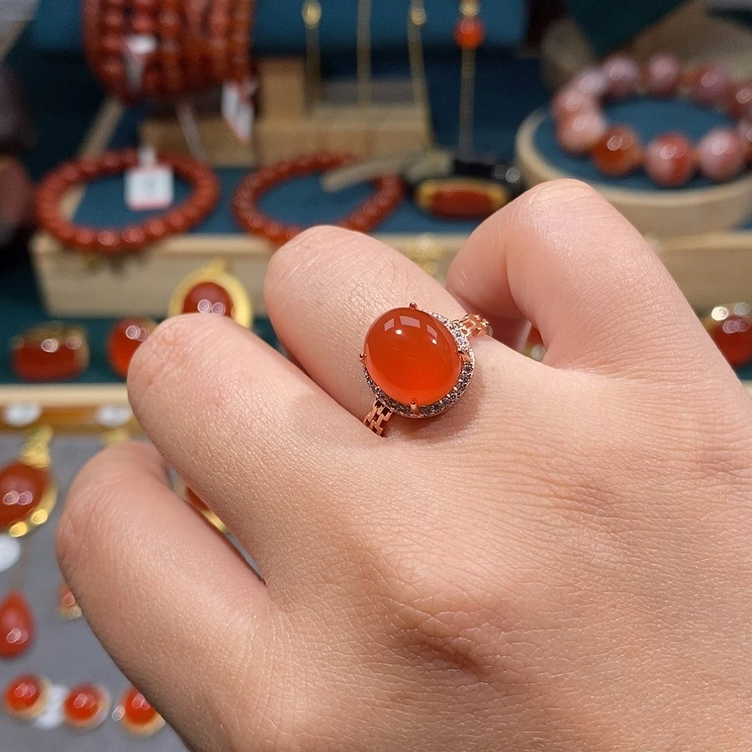 南红玛瑙银S925镶嵌戒指