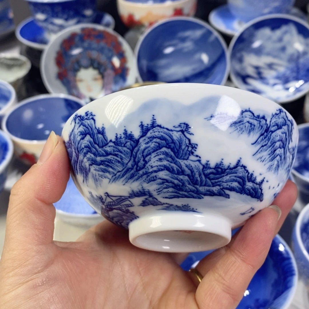 瓷片李*.青花山水主人杯杯