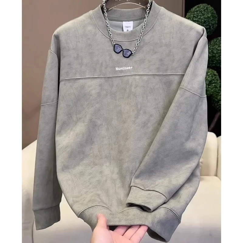 扎染渐变圆领卫衣男款春秋款小众拼接时尚慵懒无帽长袖男士秋上衣