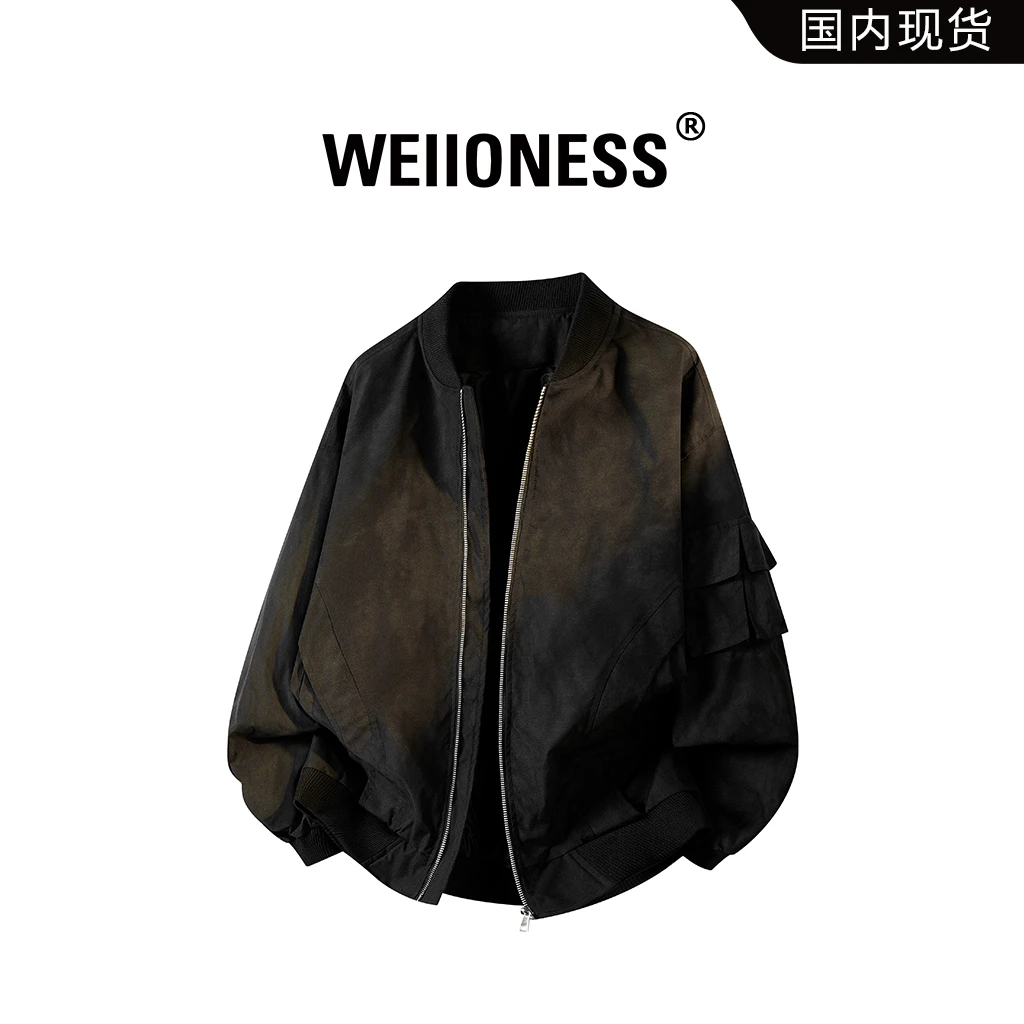 WEIIONESS复古做旧风棒球领夹克男春秋季痞帅工装风宽松休闲外套