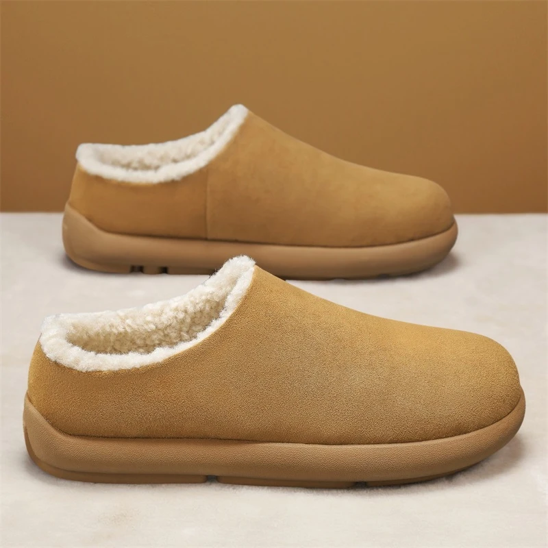 冬季加绒小土豆勃肯鞋男穆勒棉鞋懒人一脚蹬包头毛毛半拖鞋雪地鞋