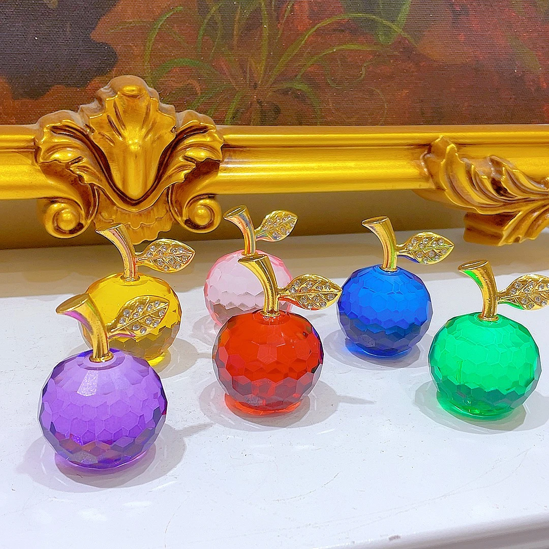 多彩水晶苹果摆件金色生日礼物工艺品可爱客厅装饰创意礼品高颜值