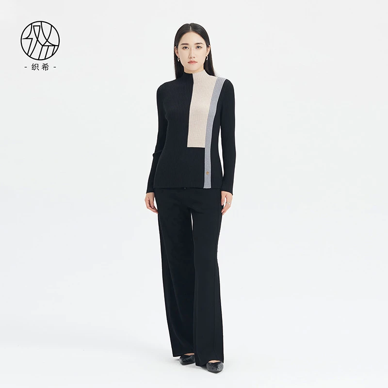 织希 TESSITI 秋季新款气质亲肤半高领长袖针织衫
