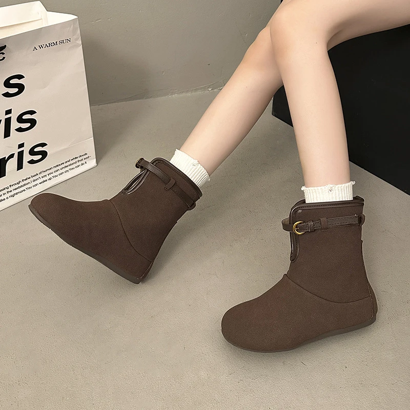 加绒加厚复古棕色厚底雪地靴子女款2025新款冬季保暖防滑东北棉鞋