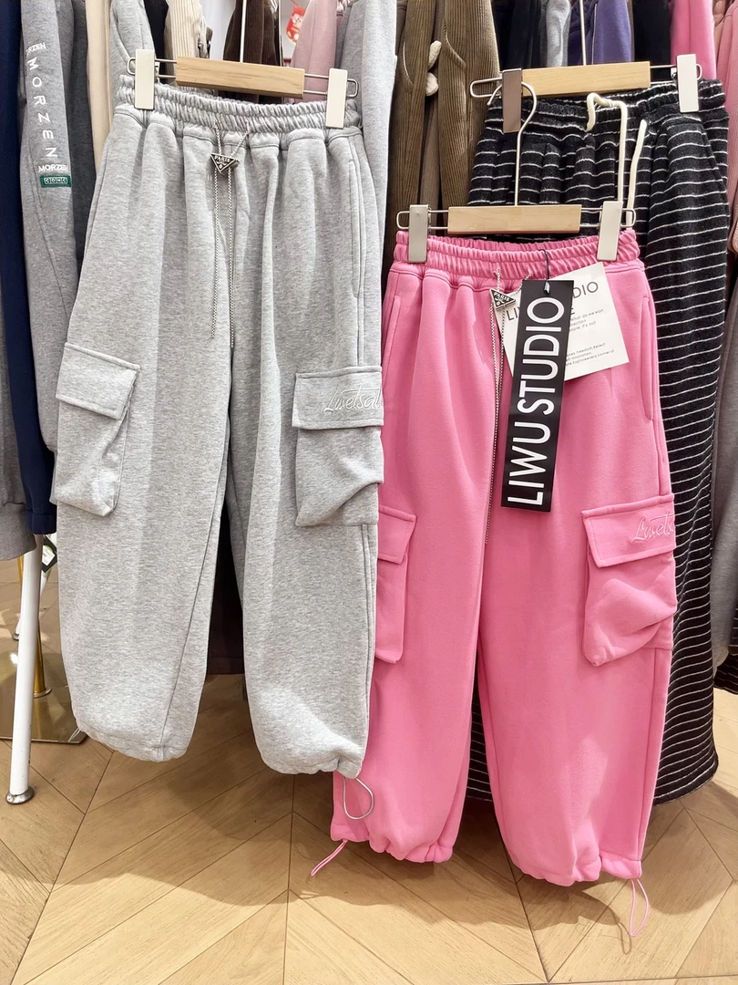 童宽松显瘦工装风大口袋束脚休闲裤冬季运动裤