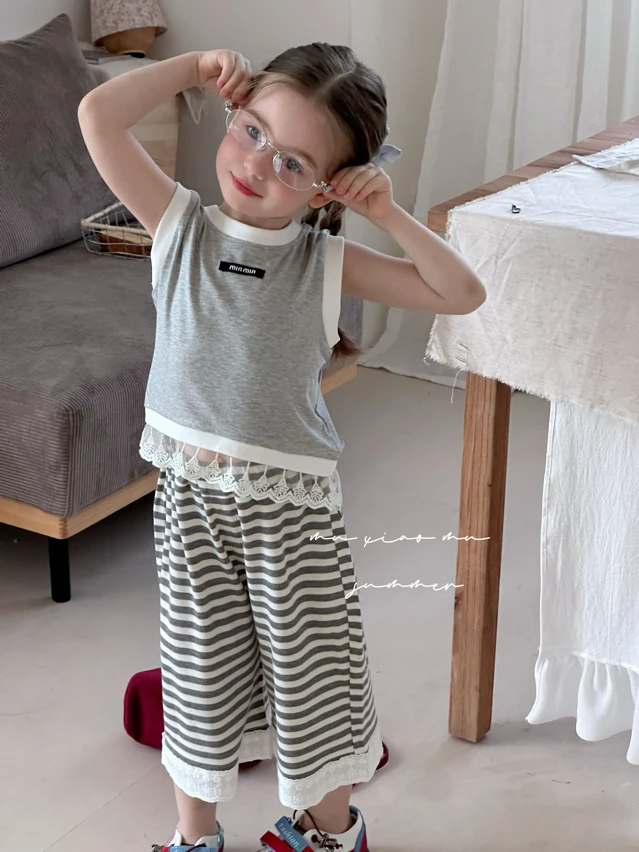 K6【沐小沐8068条纹裤套装】童装