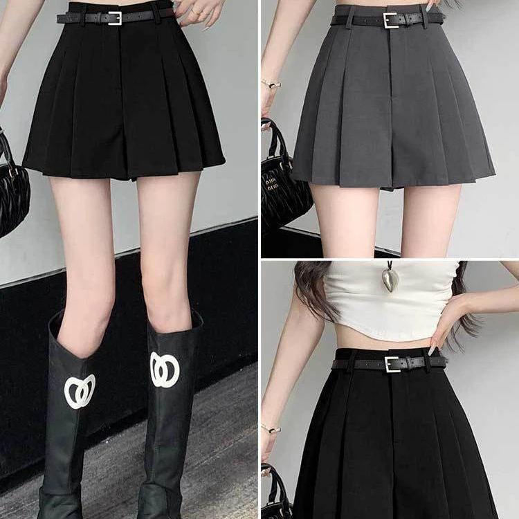 裙子小众西装百褶短裤裙女秋季薄款2025新款高秋季高腰复古牛仔