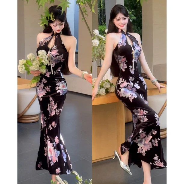 郁儿baby【妩媚多姿】气质优雅挂脖新中式旗袍