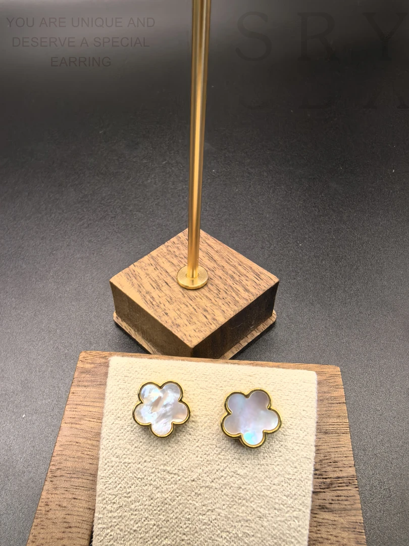 钛钢耳饰 小香风四叶草耳钉精致小巧百搭耳环新款彩色贝壳耳饰