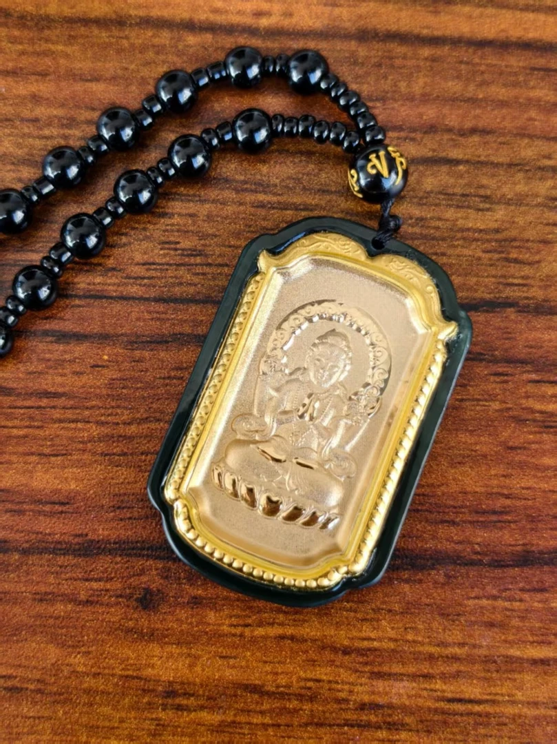 足金和田玉观音吊坠赠链子+证书+礼盒