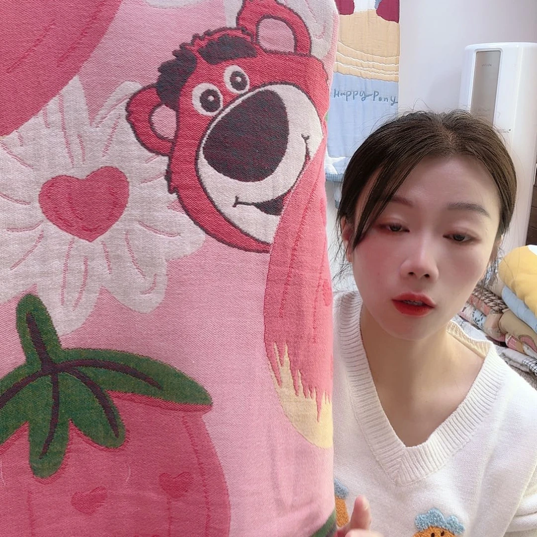 棉花全棉盖毯草莓熊200/239