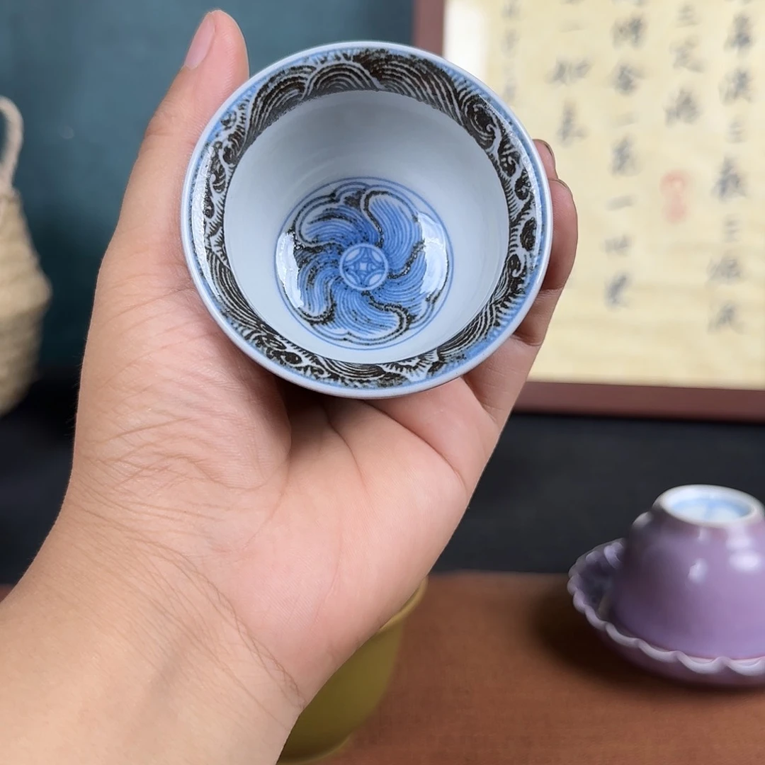 全原矿纯手工电气窑青花品茗杯
