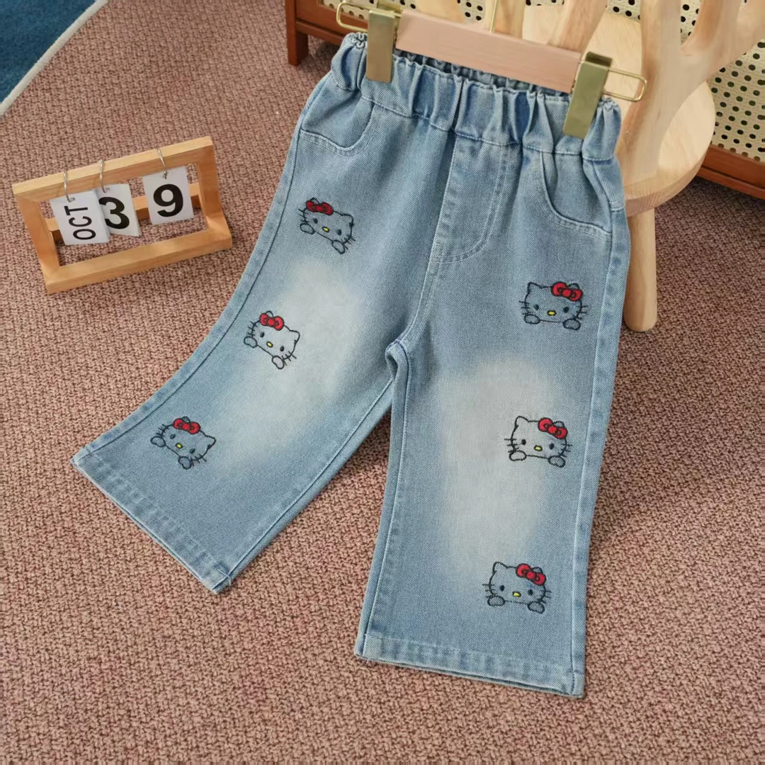 女童牛仔裤2025秋款直筒裤洋气时髦精致刺绣kitty猫宽松时尚长裤