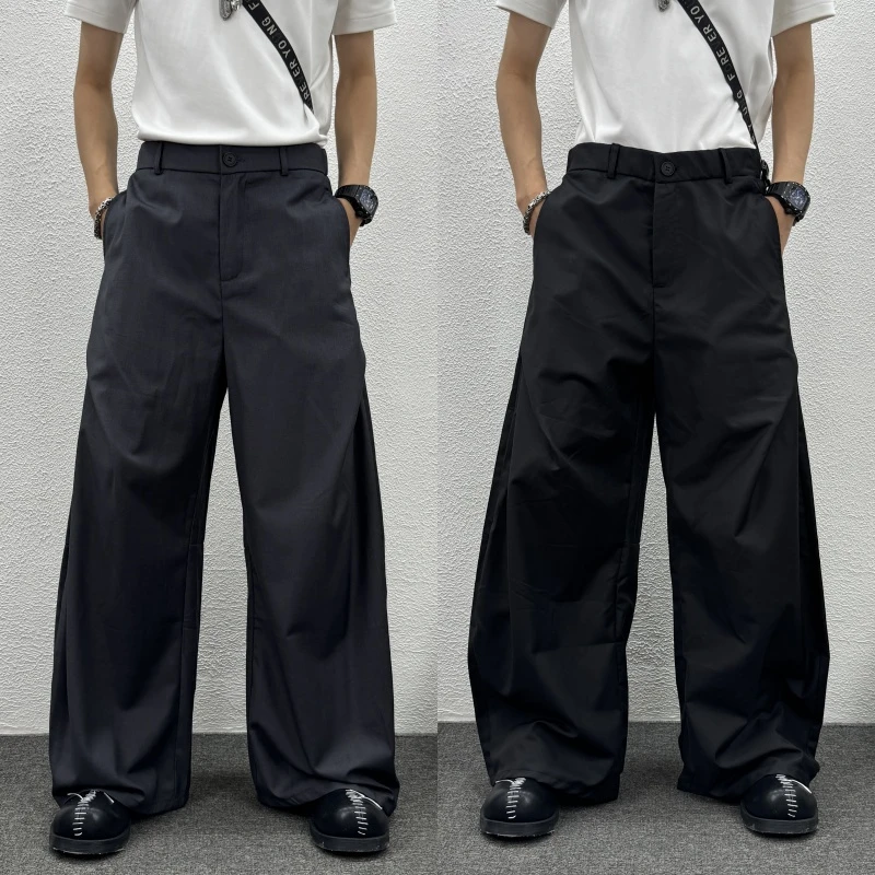 立体褶皱男士宽松阔腿裤A字版型男士西裤男秋季男士休闲阔腿西裤