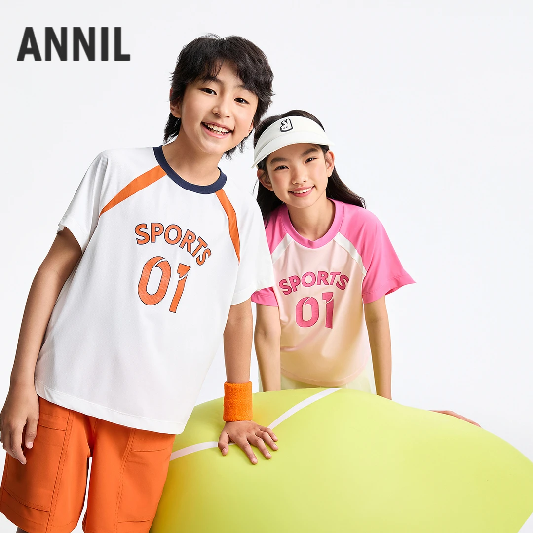 【冰感速干衣】男女童时尚圆领短袖速干T恤夏季安奈儿童装EM521129