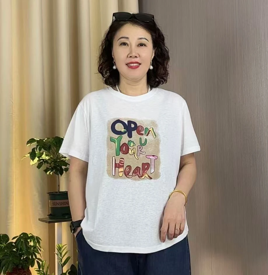 JIAXIN/珈辛字母宽松T恤韩版印花休闲短袖夏款卡通女士简约重工