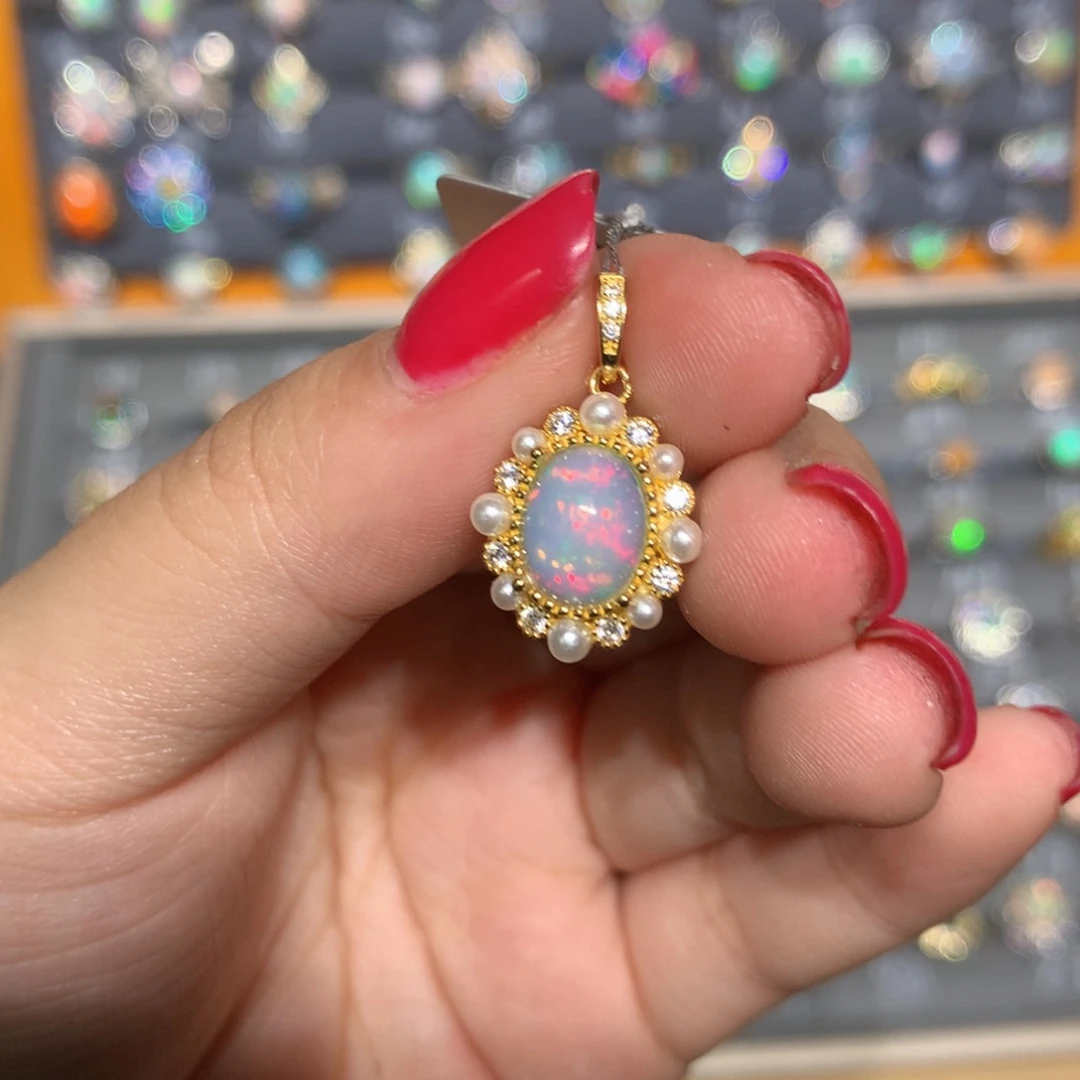 银S925镶嵌欧泊欧泊吊坠l