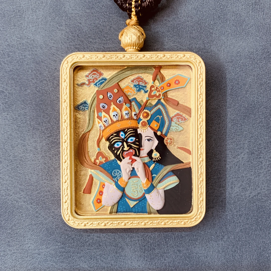 Q唐卡前世今生正面手绘绘泥塑外框铜镀金