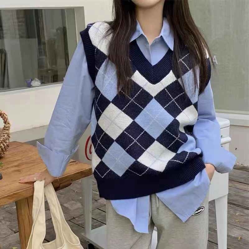 【181-300】针织马甲背心女士无袖新款学院风宽松叠穿毛衣马夹