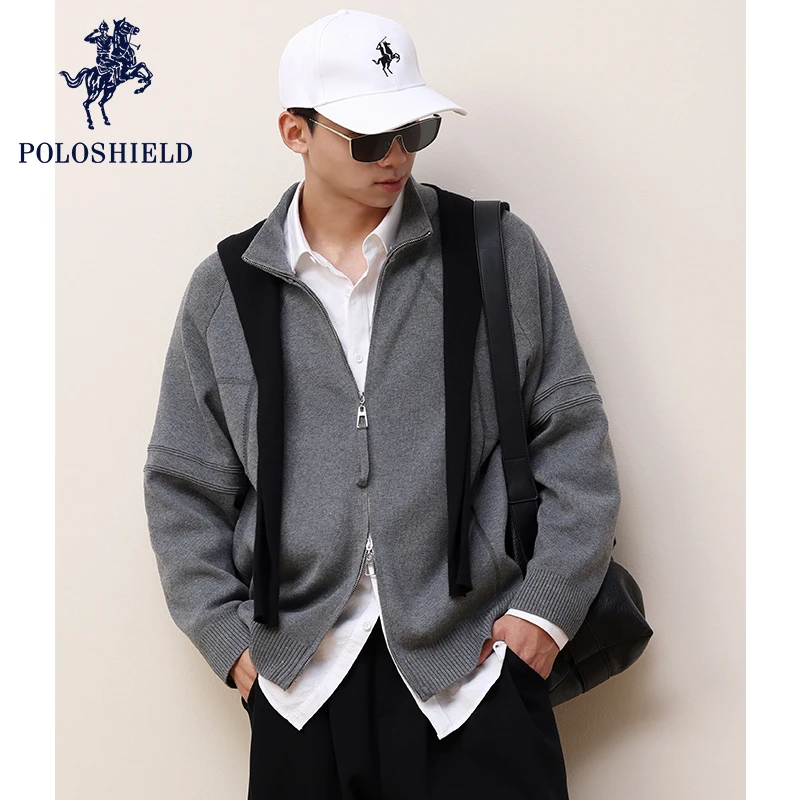 POLOSHIELD保罗希尔德男士早秋针织开衫通勤外套春秋季男装宽松