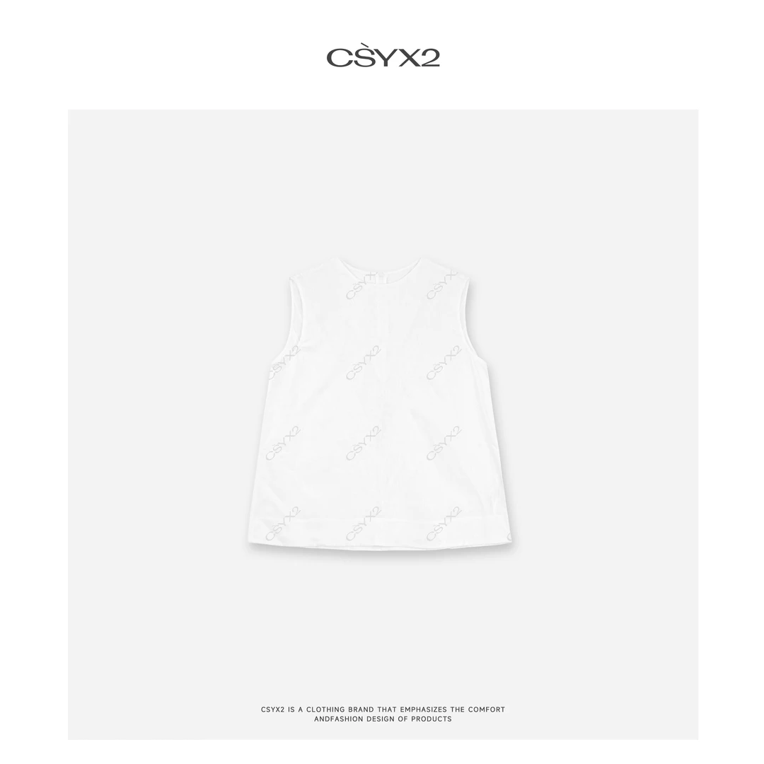 CsyX2-2025S/S早秋新款“白玫瑰”1007亚麻显瘦圆领背心CZ5CB019