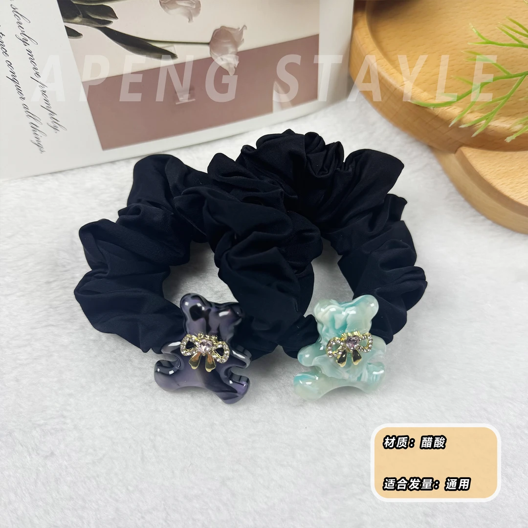 2512新款点钻蝴蝶结醋酸小熊马尾大肠发圈盘发头饰发饰高级感2513