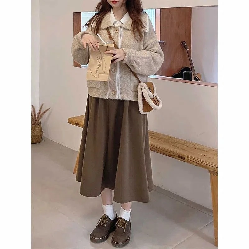 毛呢半身裙中长款秋冬季新款小个子高腰显瘦百搭裙子a字半身裙女