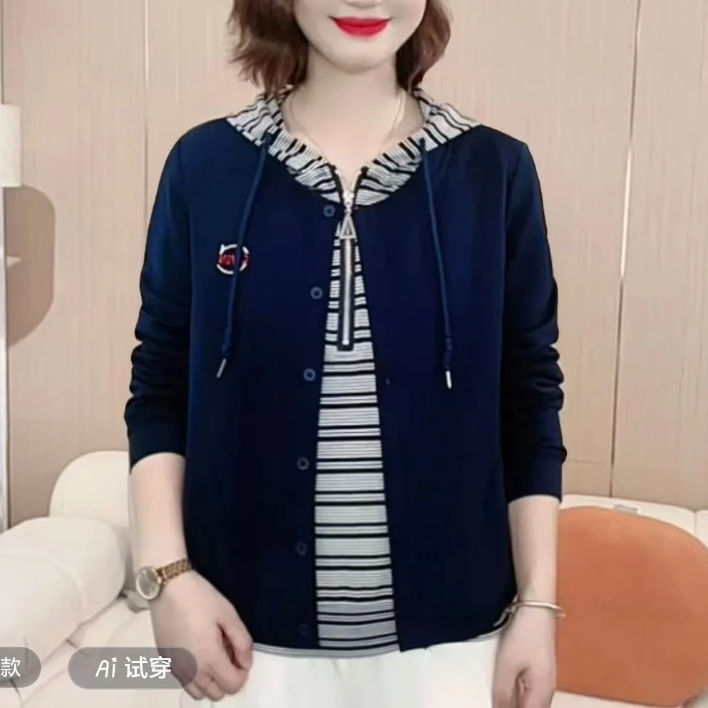 2025秋季时尚洋气新款简约设计抽绳连帽百搭气质卫衣