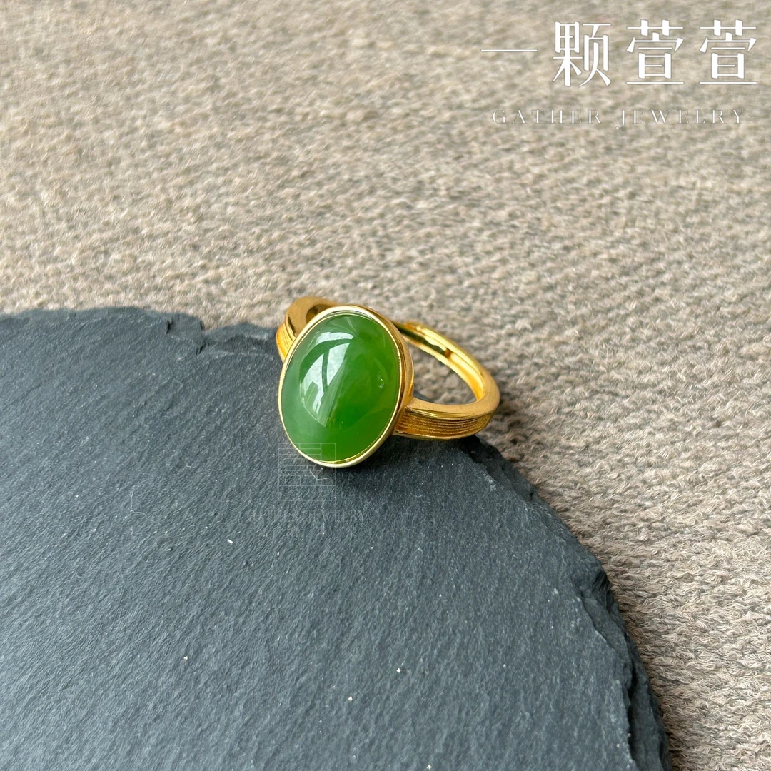 【青筠】一颗萱萱 简约百搭和田玉银镶戒指750043气质时尚