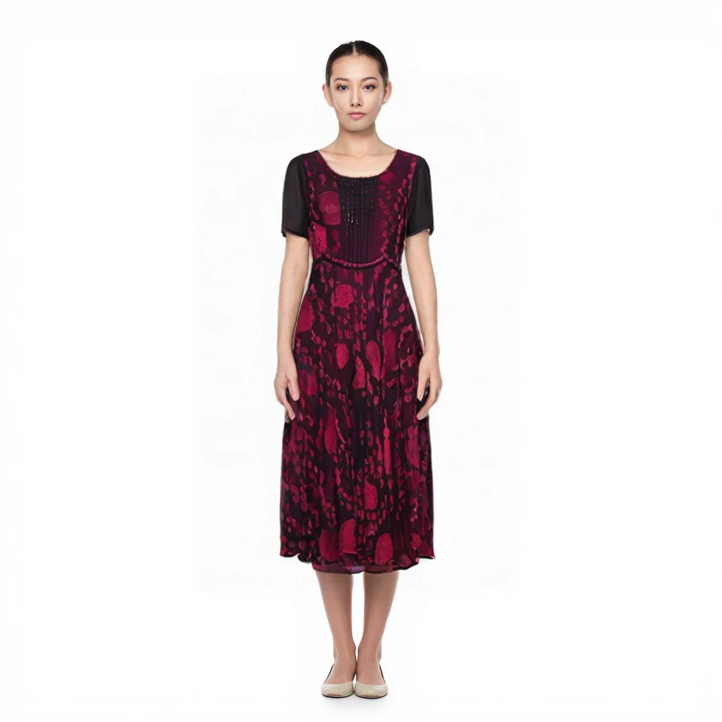 VNM ｜ 9102夏珠片蕾丝绣花连衣裙V领中长款A字裙宽松气质