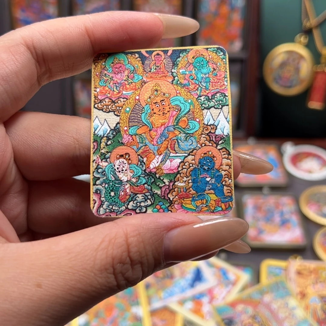 吊坠五路财手绘唐卡作品