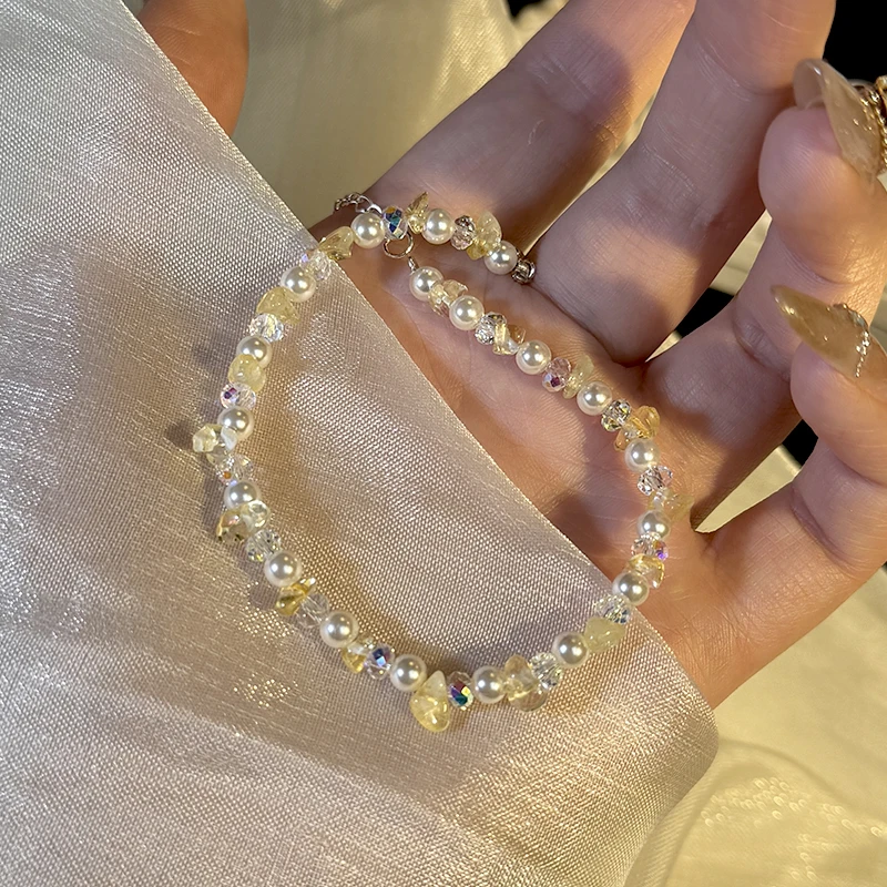 tx1028-黄水晶碎石珍珠施华洛钻925银延长链