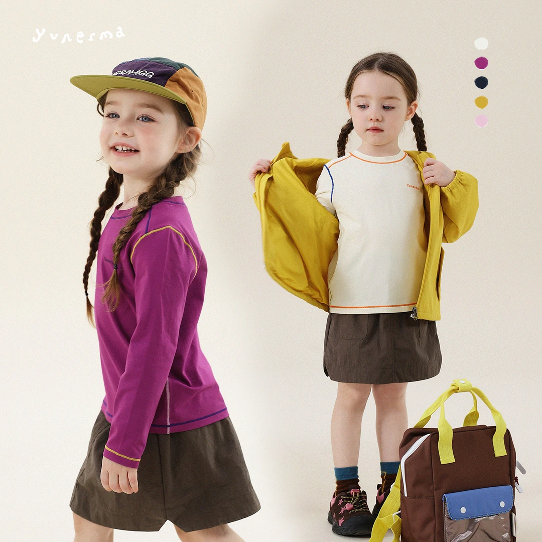 允儿妈女童秋季新款户外山系字母长袖 宝宝速干T恤儿童上衣童装潮