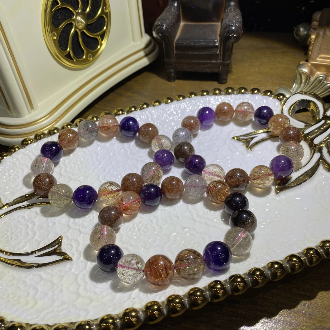 V676-高品质大颗粒黑加仑超七水晶手串单圈-多样性发其一