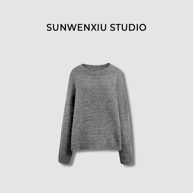 swx studio2店 格雷系 极简软糯百搭宽松休闲灰色毛衣097X