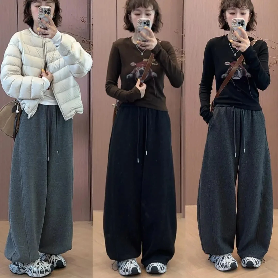 2025新款冬季加绒阔腿流行裤子爆款网红洋气炸街女装弯刀加厚卫裤