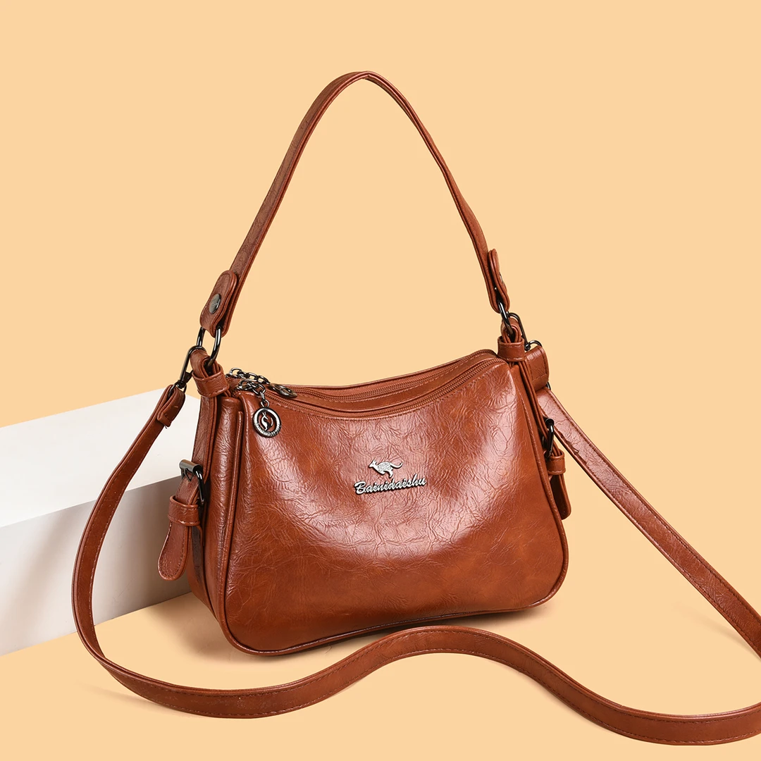 新款时尚轻奢单肩斜跨包3004黄棕色