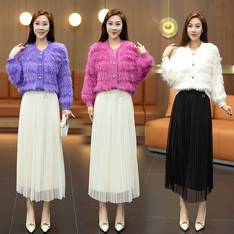 洋气冬季宽松百搭女装毛针织衫2025新款韩版常规圆领开衫毛衣通勤