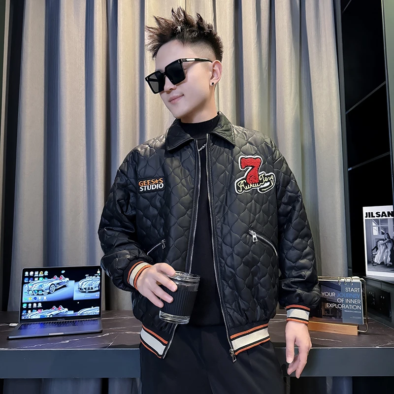 设计感小众翻领男士棉服外套秋冬新款爆款高级冬季加厚百搭男棉衣