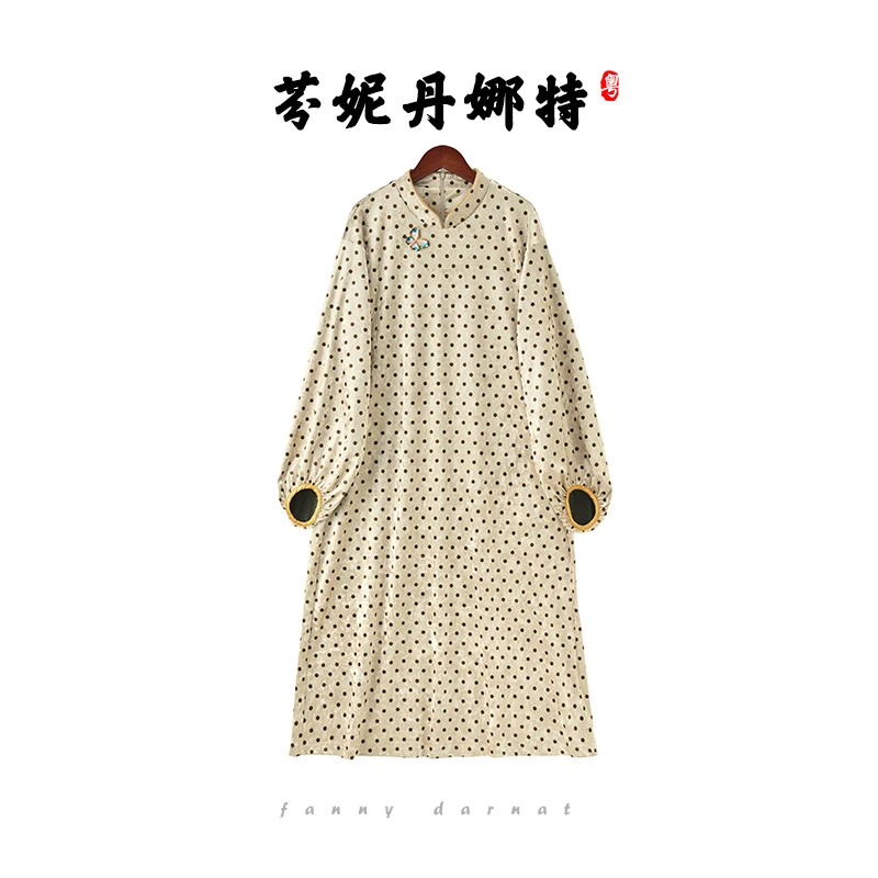 新中式波点长款秋季连衣裙258119