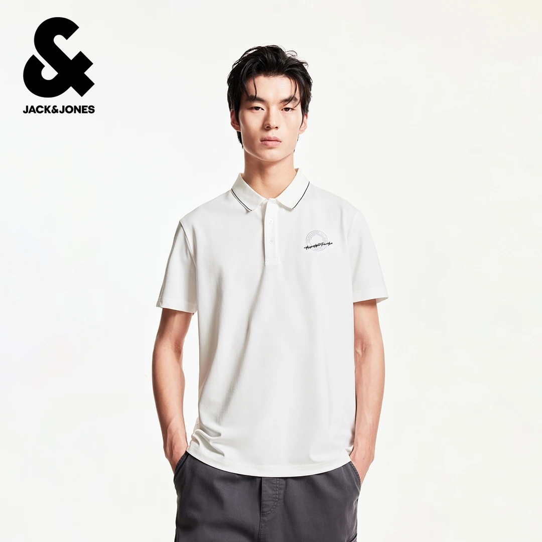 【商场同款】杰克琼斯男装秋polo衫男款短袖撞色领边条纹拼色刺绣