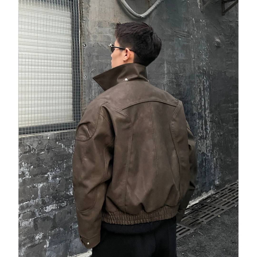 春秋猎装PU皮机车夹克男cleanfit小众设计高级感短款痞帅 外套