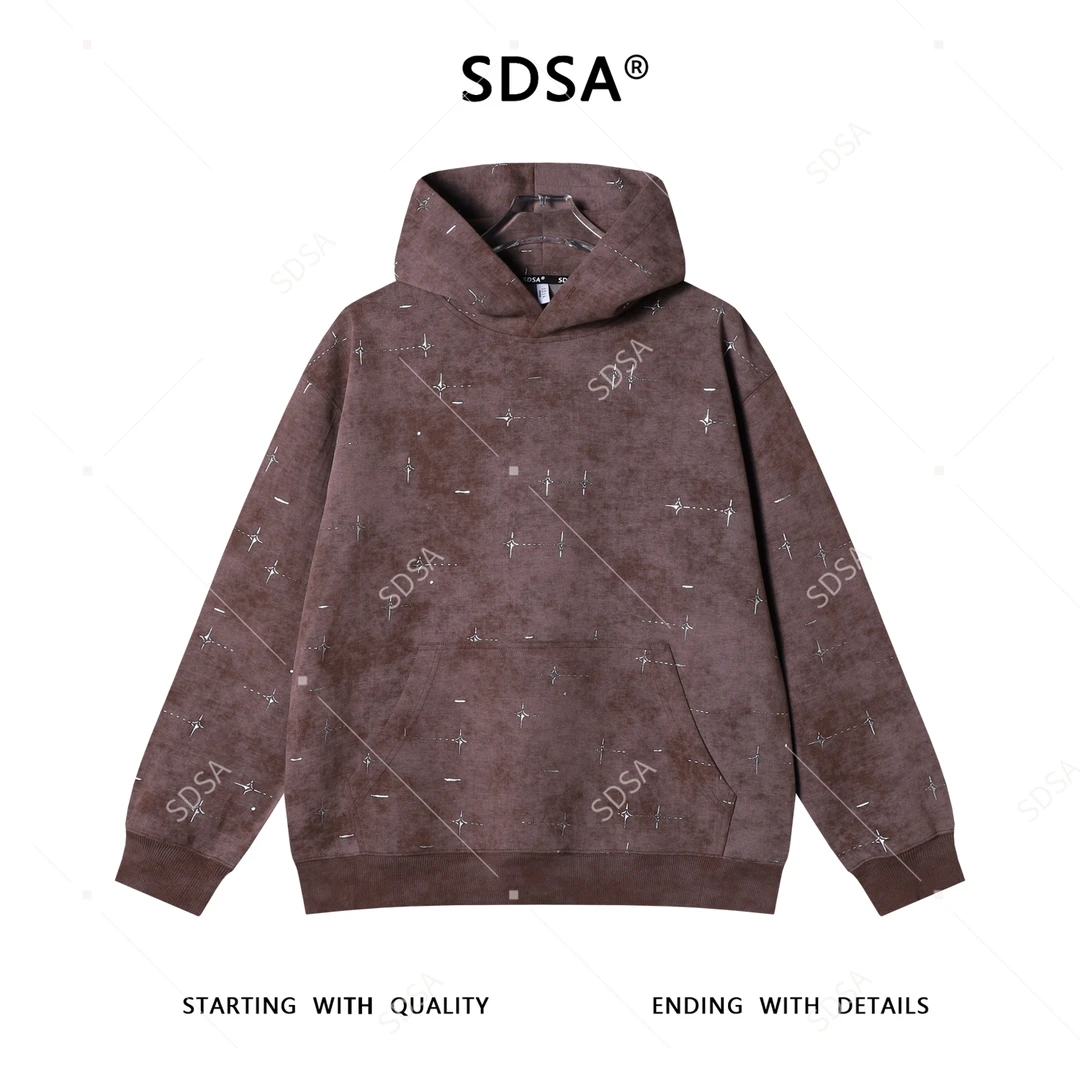 SDSA男士秋冬新款痞帅男装美式复古扎染滴胶设计连帽卫衣百搭时尚