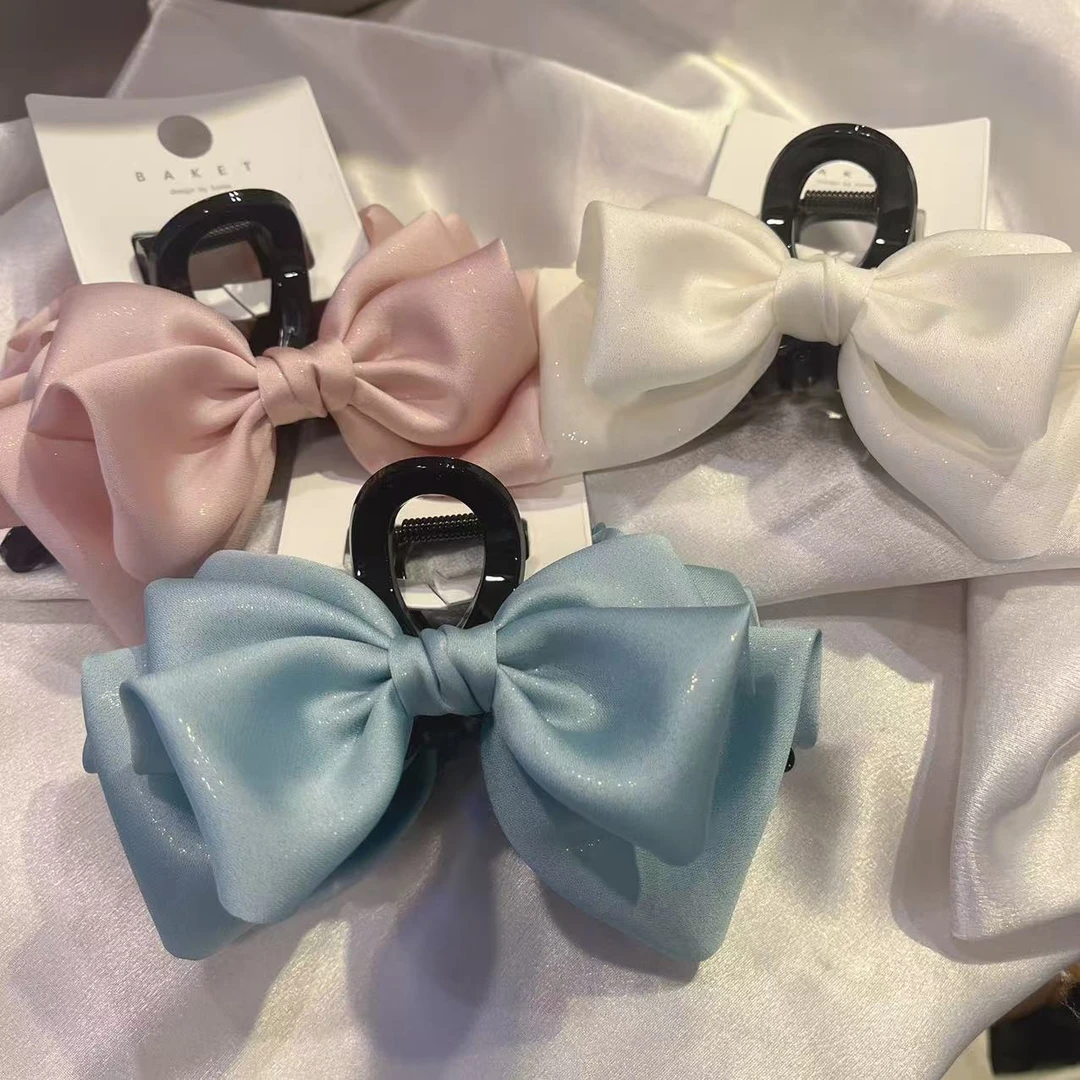 韩国 气质 小众 ins 手工 亮丝 蝴蝶结 大抓夹D320