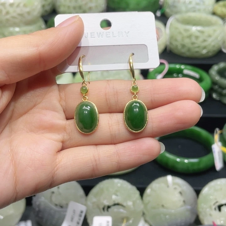 和田玉耳饰银S925镶嵌