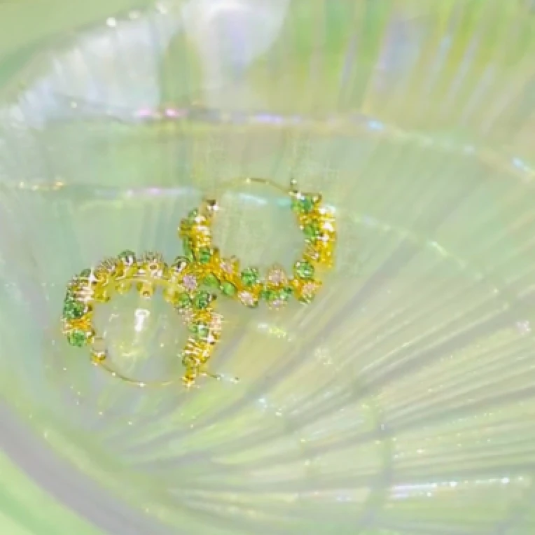 925银耳饰 复古精致碎花水晶耳圈2025新款耳环高级感小众耳饰