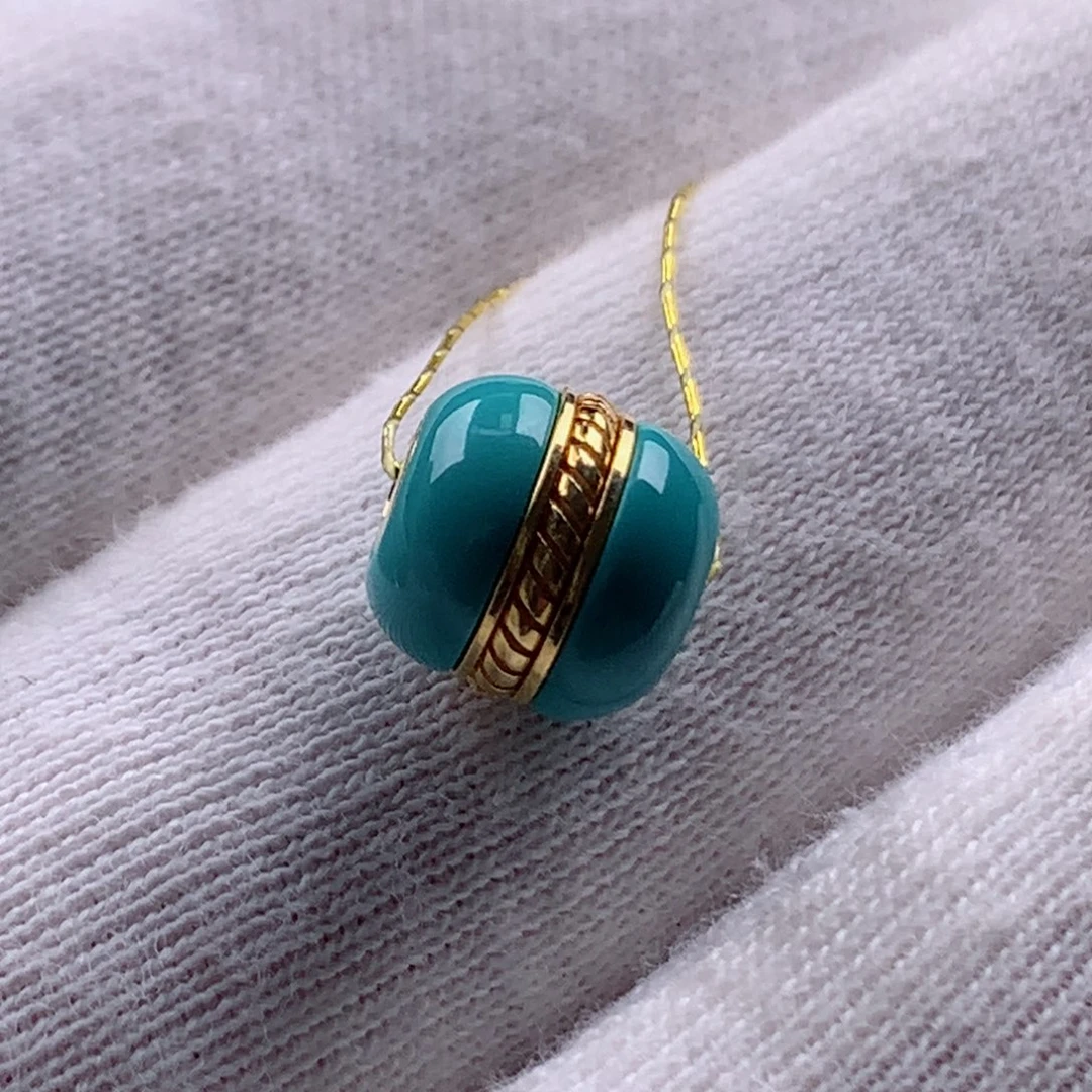 绿松石汉堡珠18K金镶嵌