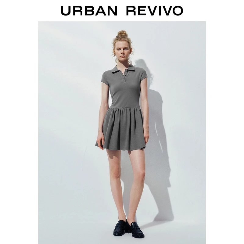 UR2025秋季新款女装休闲学院风修身短袖连衣裙UYY750116+