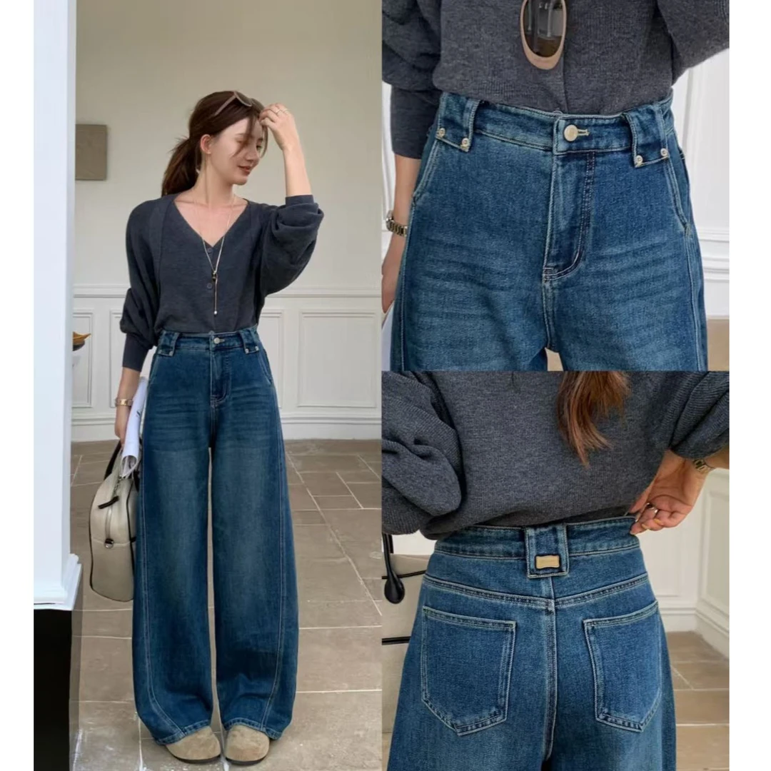 穿过就戒不掉！秋季女款弯刀香蕉牛仔裤宽松版复古显瘦百搭休闲裤